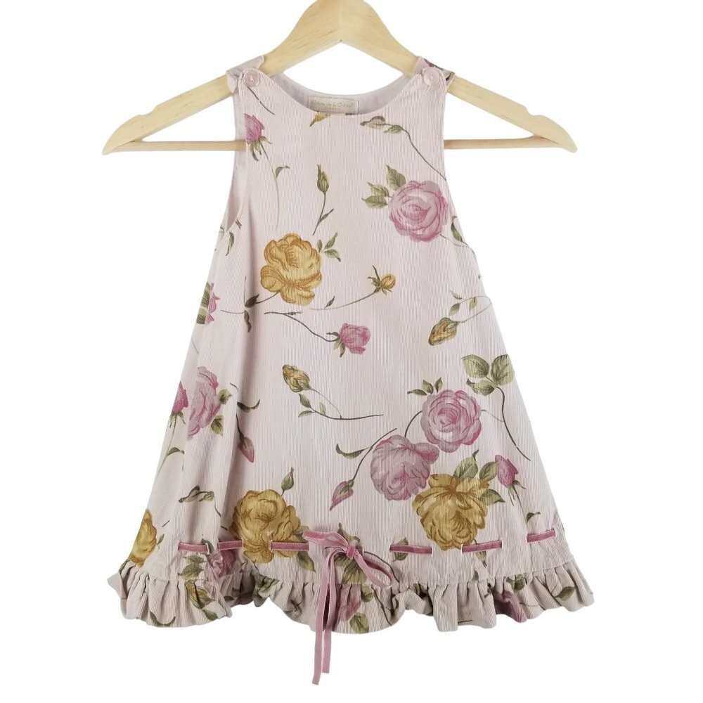 CREME de‎ la Creme Dress Girls Toddler 2T Pink floral corduroy A-line Tank Lined